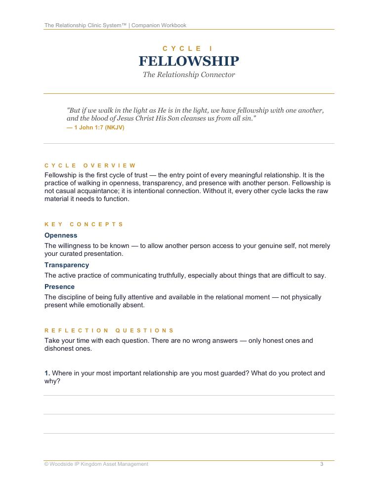 Fellowship cycle workbook exercise page